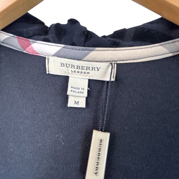 Burberry London Velour Hoodie Jacket Women's Sz M Full Zip Black Check Elbow NWT - Picture 10 of 16